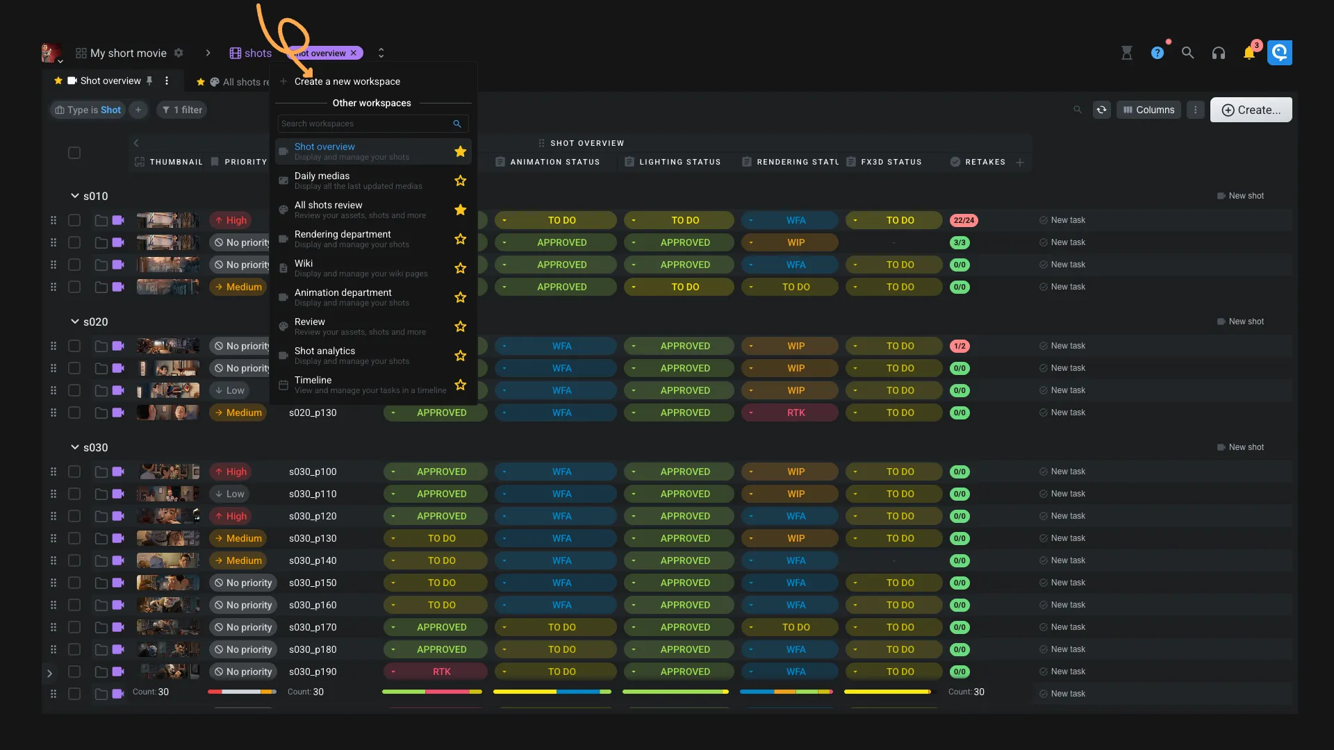 Workspaces tabs